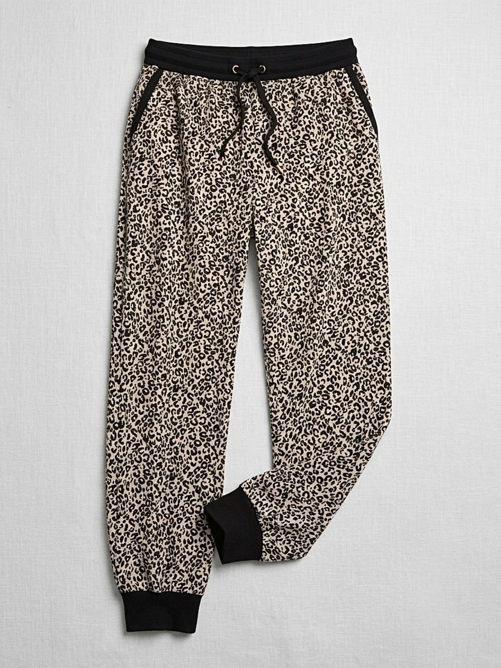 Allie Rose, Black & Cream Leopard Print Joggers- M